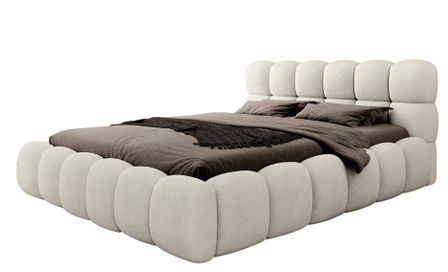 Lit coffre capitonné tissu boucle KINGSTONE – Luxe, confort et praticité réunis