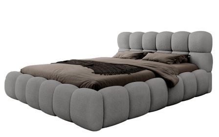 Lit coffre capitonné tissu boucle KINGSTONE – Luxe, confort et praticité réunis