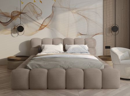 Lit coffre capitonné velours côtelé KINGSTONE - Elégance structurée & rangement