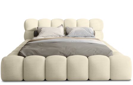 Lit coffre capitonné velours côtelé KINGSTONE - Elégance structurée & rangement