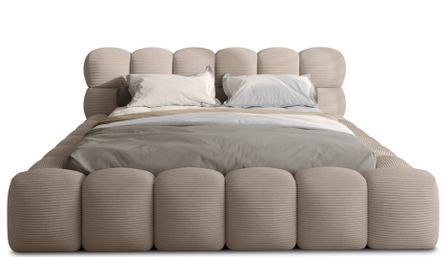 Lit coffre capitonné velours côtelé KINGSTONE - Elégance structurée & rangement