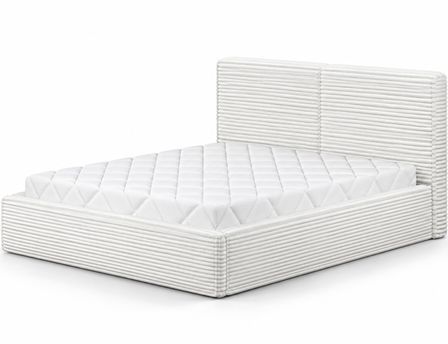 Lit coffre design DINO en velours côtelé – Tête de lit capitonnée & sommier métal inclus