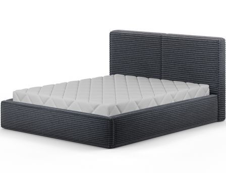 Lit coffre design DINO en velours côtelé – Tête de lit capitonnée & sommier métal inclus