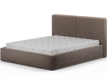 Lit coffre design DINO en velours côtelé – Tête de lit capitonnée & sommier métal inclus