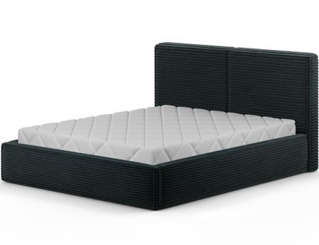 Lit coffre design DINO en velours côtelé – Tête de lit capitonnée & sommier métal inclus