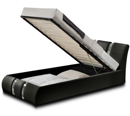 Lit coffre design similicuir noir et métal Ange 90x190 cm