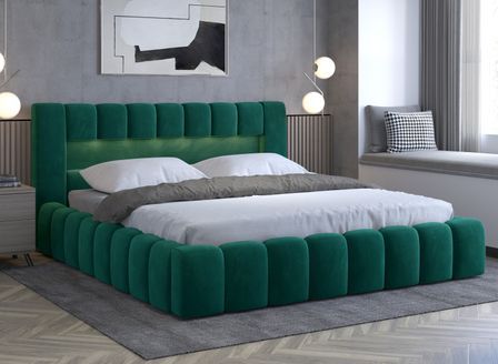 Lit coffre Luto prestige - Design tapissé velours et Led