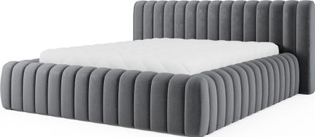 Lit coffre MADERA Prestige en tissu avec tête de lit capitonnée et sommier relevable