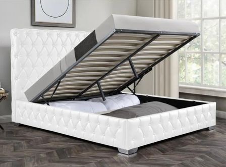 Lit coffre matelassé simili cuir blanc Kael 180x200 cm