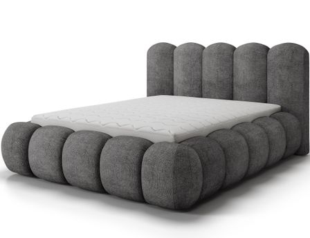 Lit coffre NOBU en tissu texturé avec tête de lit capitonnée