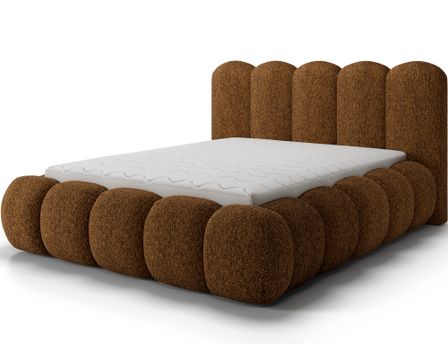 Lit coffre NOBU en tissu texturé avec tête de lit capitonnée