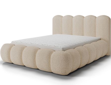 Lit coffre NOBU en tissu texturé avec tête de lit capitonnée