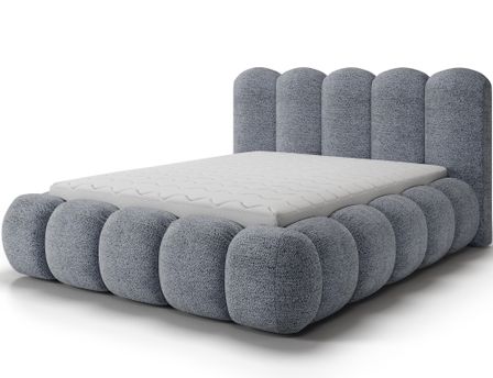 Lit coffre NOBU en tissu texturé avec tête de lit capitonnée