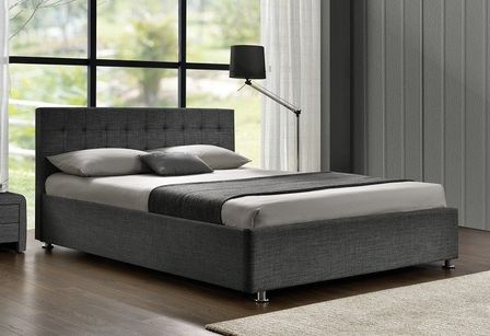 Lit coffre tissu gris foncé Comett 140x190 cm