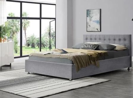 Lit coffre tissu lin gris clair Dona 140x190 cm