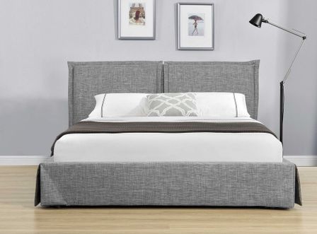 Lit coffre tissu lin gris clair Kathia 160x200 cm