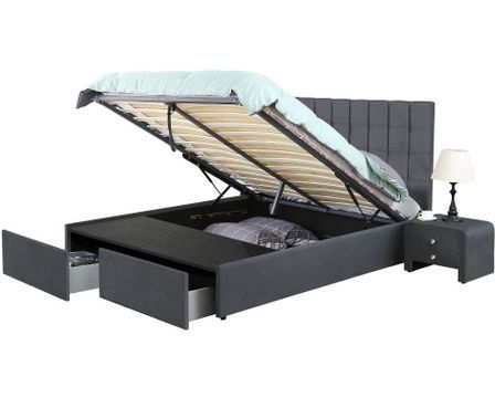 Lit coffre velours gris 2 tiroirs Krazo 140x190 cm