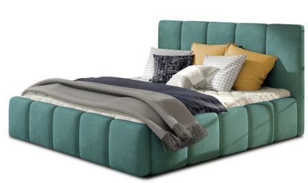Lit coffre VIKA en tissu capitonné avec sommier relevable