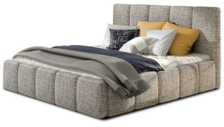 Lit coffre VIKA en tissu capitonné avec sommier relevable
