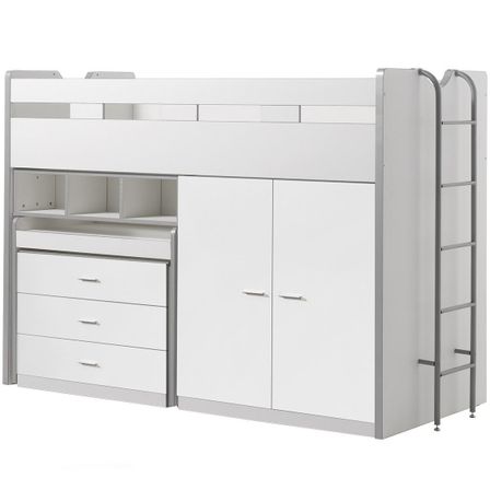 Lit combiné 90x200 cm avec sommier 3 tiroirs 2 portes bois blanc Bonny 90x200 cm