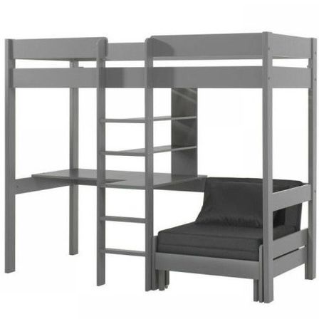 Lit combiné avec fauteuil 90x200 cm pin massif gris Pino