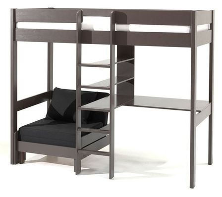 Lit combiné avec fauteuil pin massif taupe Pino 90x200 cm