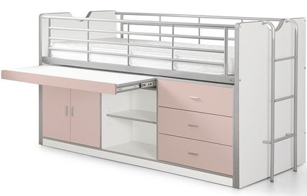 Lit combiné mi-hauteur BONNY 90x200 – Sommier inclus, bureau coulissant & rangements intégrés