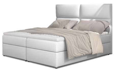 Lit continental capitonné simili cuir blanc Weber