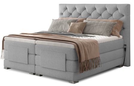 Lit continental électrique tissu gris clair avec matelas et surmatelas Karmen