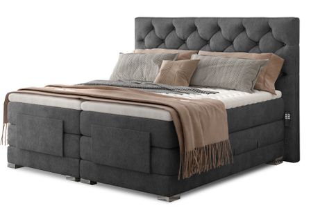 Lit continental électrique tissu gris foncé avec matelas et surmatelas Karmen
