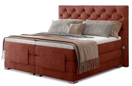 Lit continental électrique tissu rouge tomette avec matelas et surmatelas Karmen