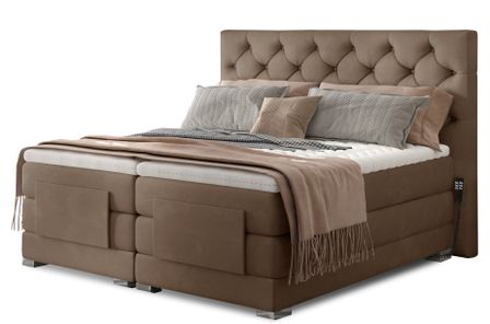 Lit continental électrique velours marron clair avec matelas et surmatelas Karmen