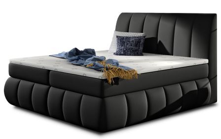 Lit continental simili cuir noir Florencia