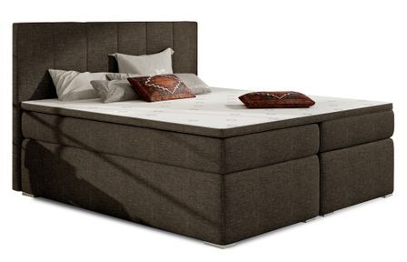 Lit continental tissu marron avec matelas et surmatelas Louna