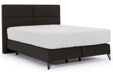 Lit continental tissu marron Tiempo avec matelas 30 cm en latex et pied métal noir