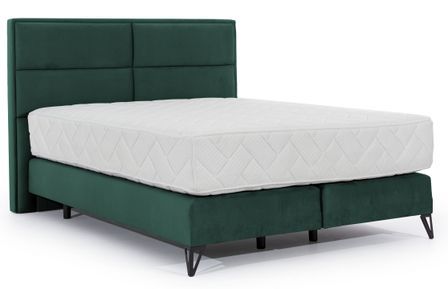 Lit continental tissu vert Tiempo avec matelas 30 cm en latex et pied métal noir