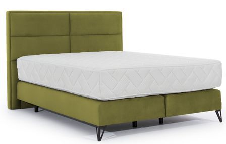 Lit continental velours kaki Tiempo avec matelas 30 cm en latex et pied métal noir