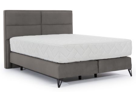 Lit continental velours marron meuse Tiempo avec matelas 30 cm en latex et pied métal noir