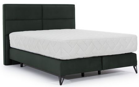 Lit continental velours vert anglais Tiempo avec matelas 30 cm en latex et pied métal noir