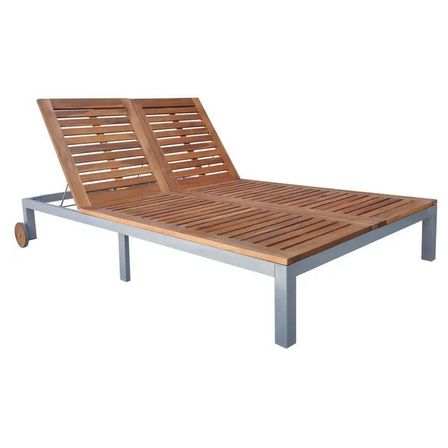 Lit de jardin à roues acacia massif clair et métal gris Nubi