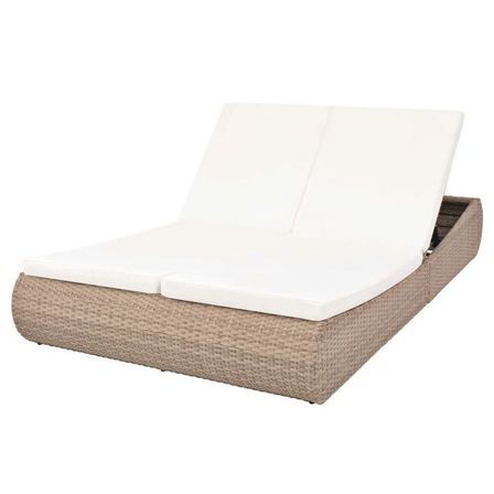Lit de jardin résine tressée beige et polyester blanc Imia