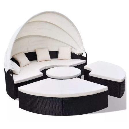 Lit de jardin rond avec toit résine tressée noire Velass
