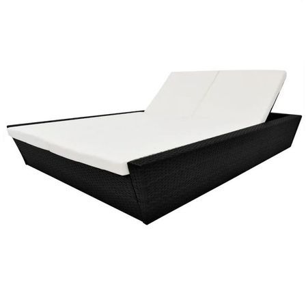 Lit de jardin tissu blanc et résine tressée noire Drawmi