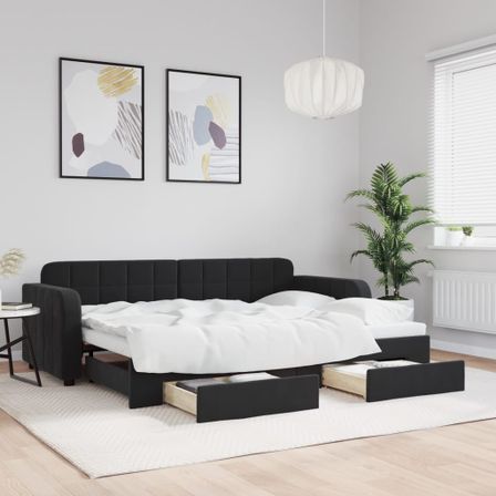 Lit de jour avec gigogne et tiroirs noir 80x200 cm velours