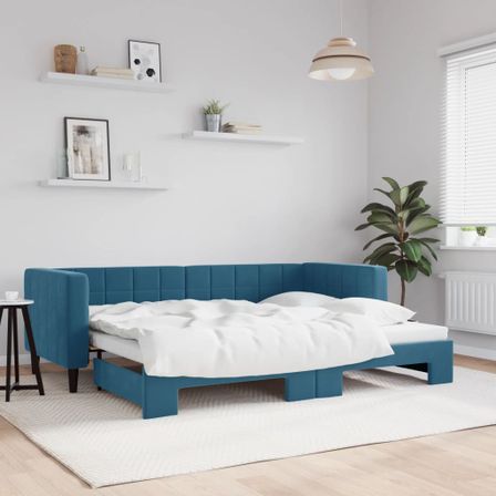 Lit de jour avec lit gigogne bleu 80x200 cm velours