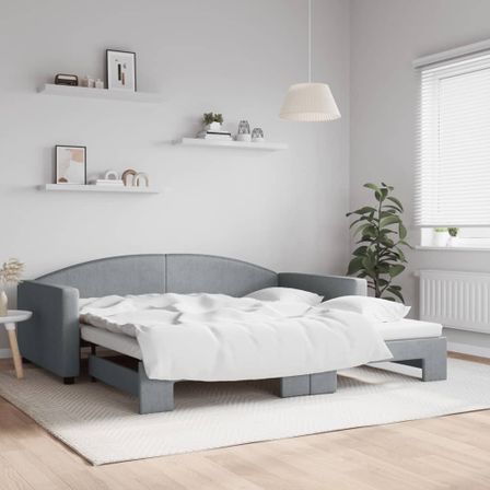 Lit de jour avec lit gigogne gris clair 100x200 cm tissu