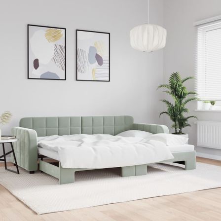 Lit de jour avec lit gigogne gris clair 80x200 cm velours