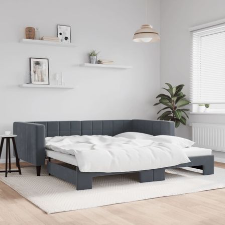 Lit de jour avec lit gigogne gris foncé 100x200 cm velours
