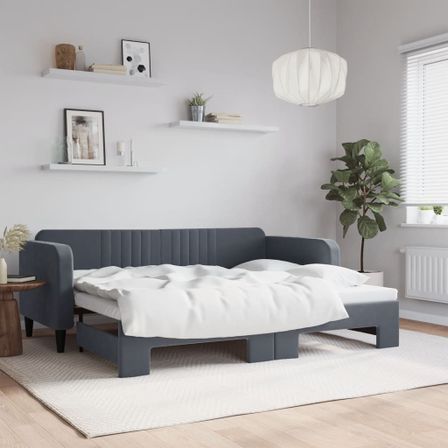 Lit de jour avec lit gigogne gris foncé 90x200 cm velours