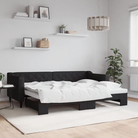 Lit de jour avec lit gigogne noir 80x200 cm tissu